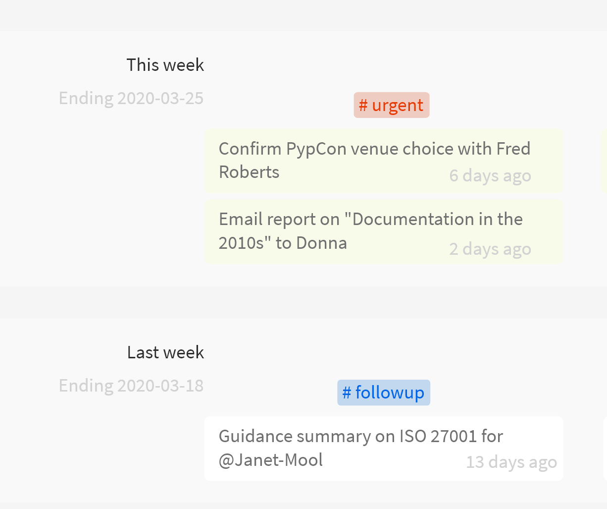 Screenshot of followups